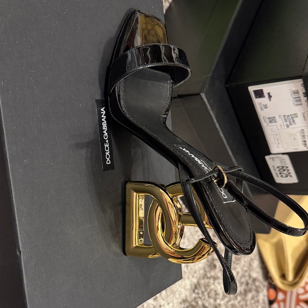 Dolce & Gabbana Black Sandals with Gold Heel